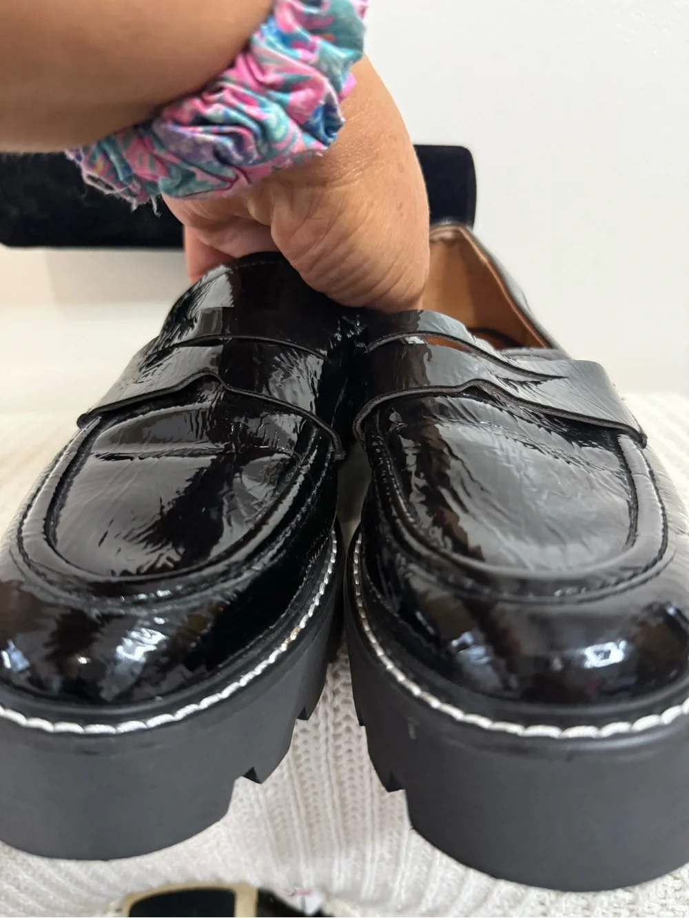 Franco Sarto  Black Patent Leather Penny Loafer chunky sole size 7.5